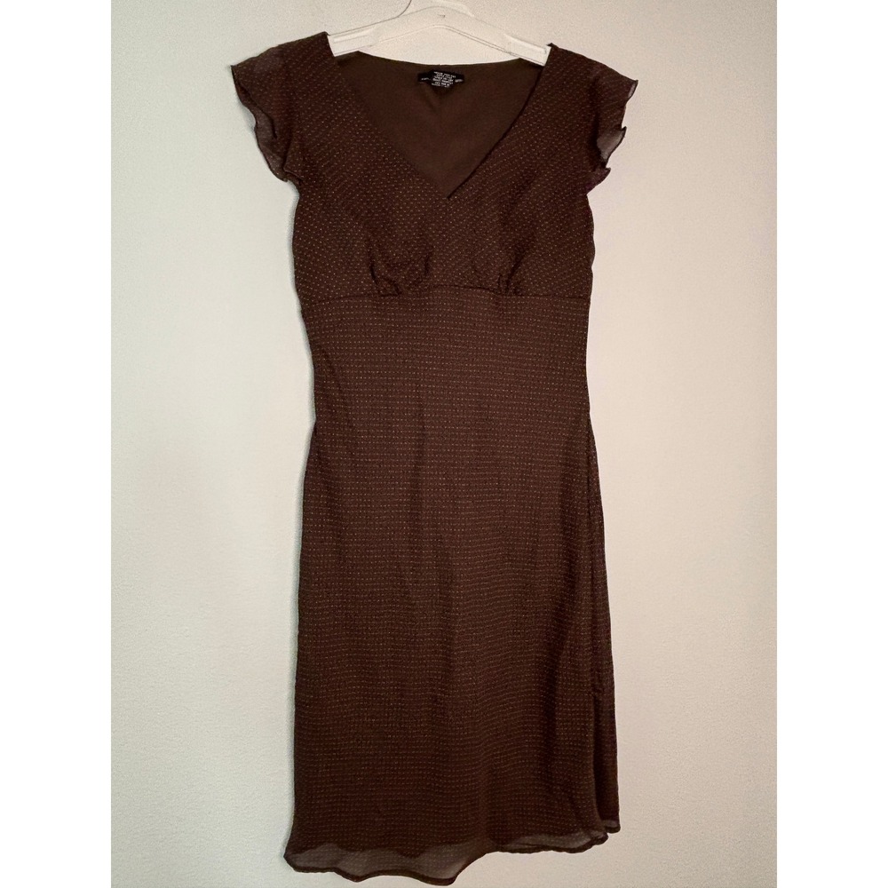 F.L.P. Faith Love Passion Brown Polka‎ Dot V-Neck Midi Dress Size 8 H21115G